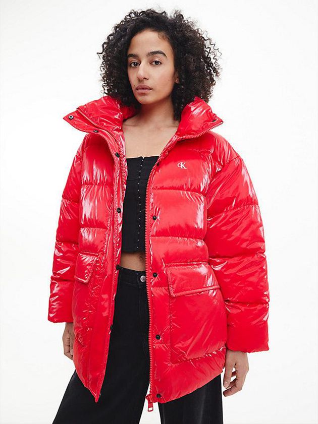 Calvin Klein USA Oversized Glossy Puffer Womens Jacket Red 1534720-BM